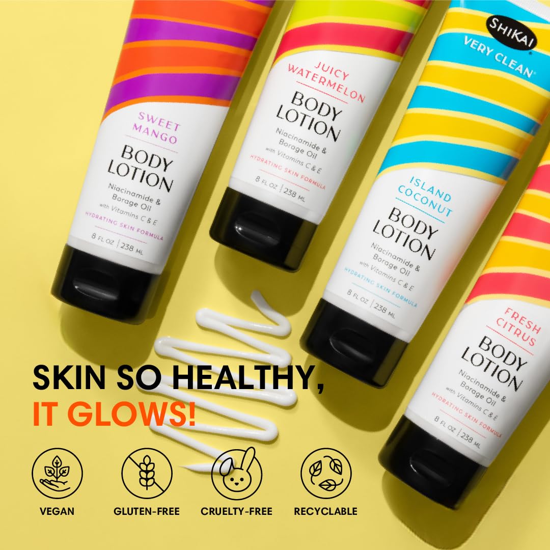 ShiKai Very Clean Body Lotion (Sweet Mango, 8 oz) | Hydrating Skin Moisturizer for Dry Skin | With Niacinamide, Borage Oil, and Vitamin C & E