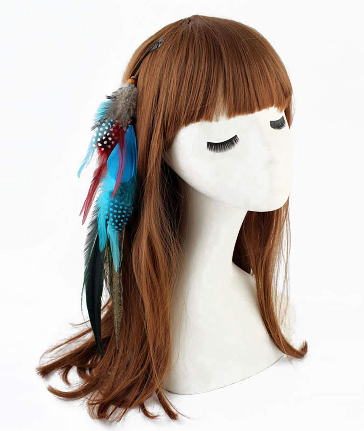 Handmade Peacock Feather Hippie Hair Extension Headband Bohemia Feather Hair Clips Comb with Bead Women Hairpin Headdress DIY Accessories