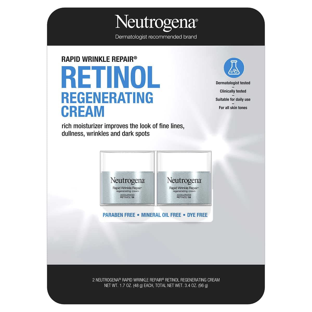 Neutrogena Rapid Wrinkle Repair Retinol Face Moisturizer, Daily Anti-Aging Cream with & Hyaluronic Acid to Fight Fine Lines, Wrinkles, Dark Spots, 1.7
