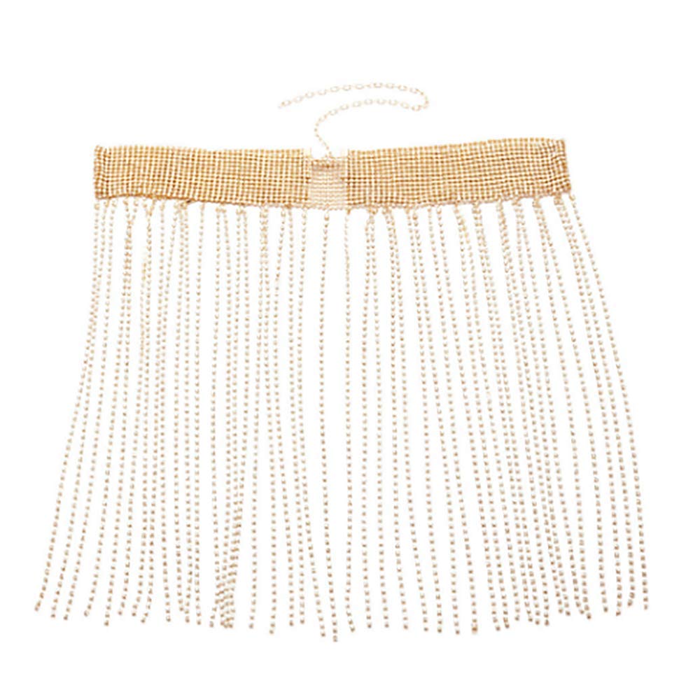 Denifery Sexy Women Skirt Body Chain Tassel Rhinestone Bikini Sparkly Club Half Skirt