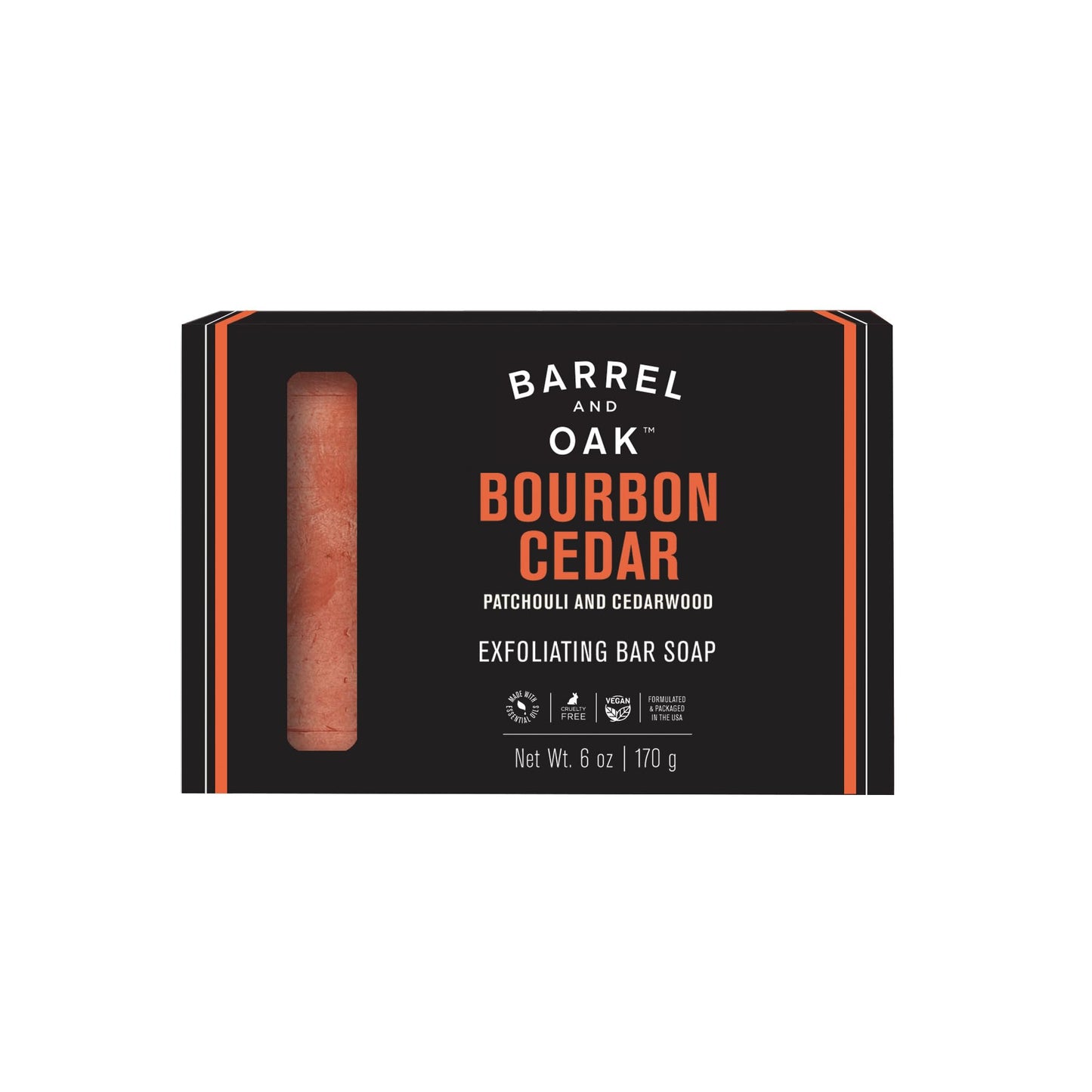 Barrel & Oak Exfoliating Bar Soap for Men, Kaolin Clay with Red Clay, Walnut Shell Powder, Olive Stone, and Essential Oils, Long-Lasting Bar Soap