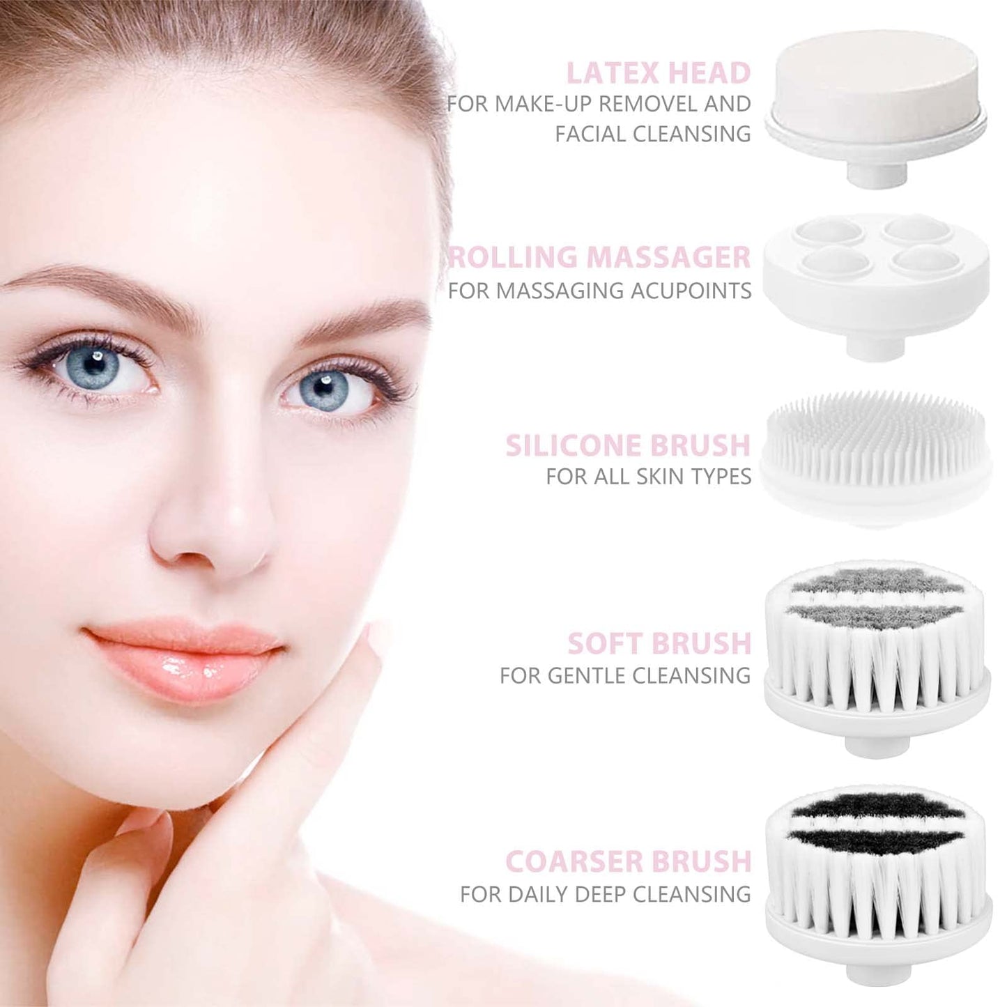 Waterproof Facial Cleansing Spin Brush Set with 5 Exfoliating Brush Heads - Electric Face Scrubber Cleanser Brush by CLSEVXY - Face Brush for Gentle Beauty and Personal Care CLSEVXY