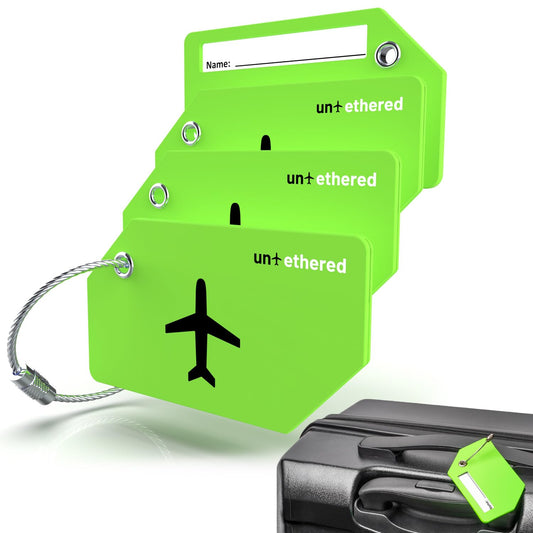 Untethered 4-Pack Luggage Tag Set | Durable ID Tags for Suitcases & Travel Bags | Name Identifiers for Easy Bag Recognition