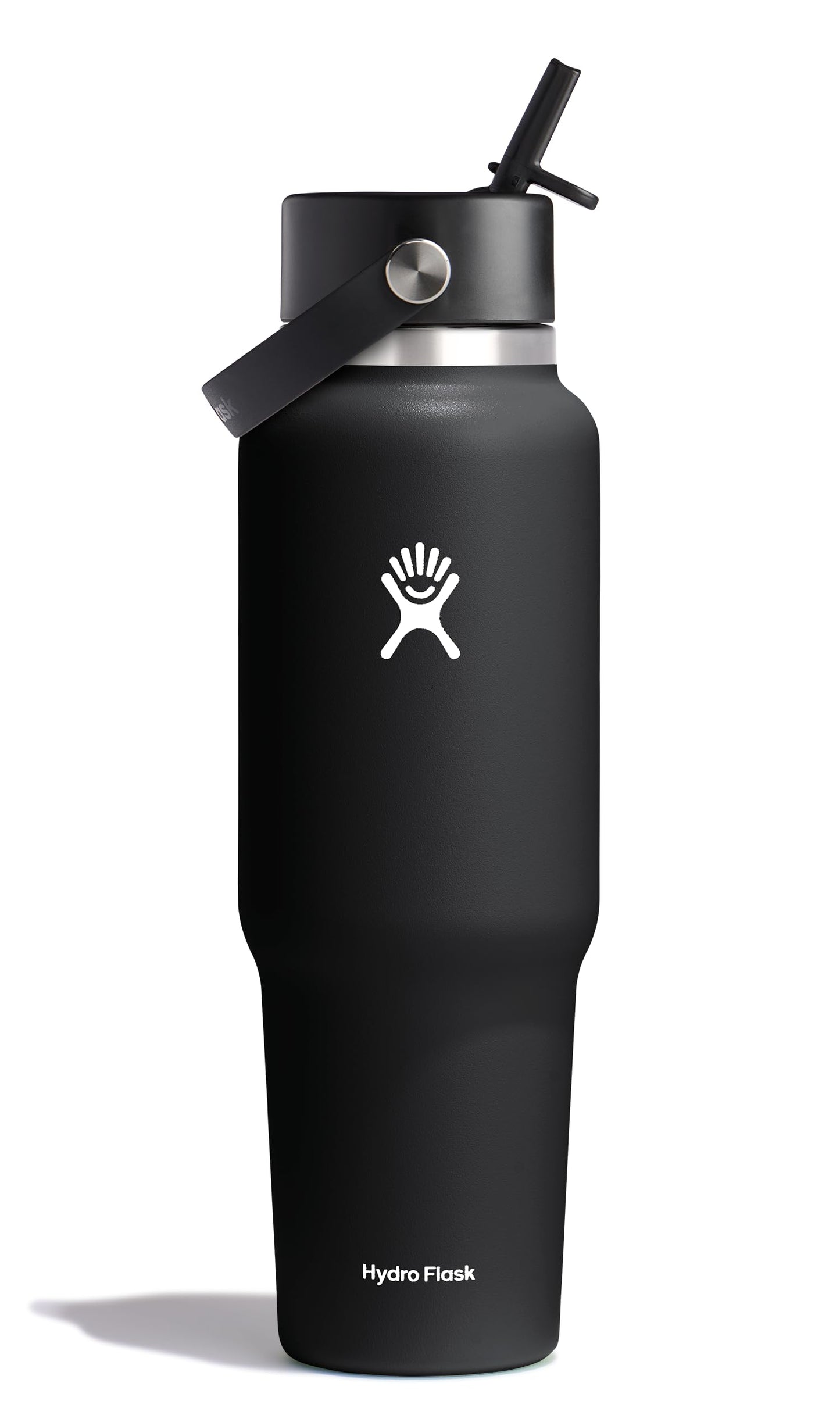 Hydro Flask Travel Water Bottle - Insulated Stainless Steel - Wide Straw Lid, Non Spill, Leakproof in 40 Oz Black