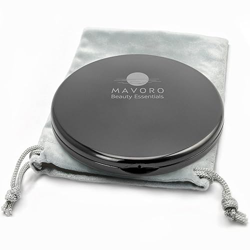 Mavoro Magnifying Compact Mirror | 1x/10x Magnification | 4" Small Pocket Purse Double Sided Travel Makeup Mirror | Folding Portable Hand Compact