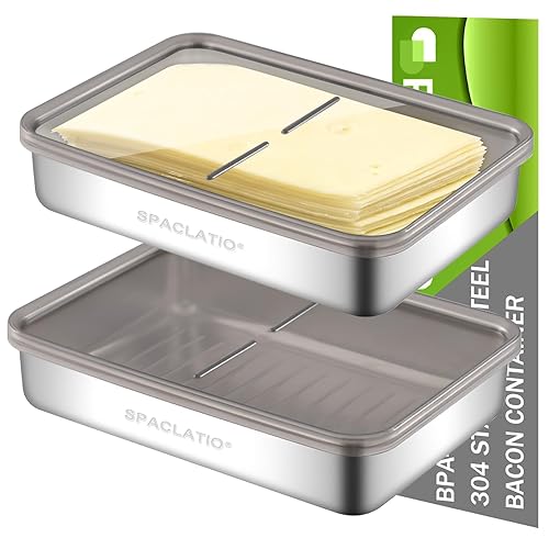 Cheese Container for Refrigerator, 2 Pack 304 Stainless Steel Airtight Deli Meat Storage Containers with Lids for Fridge, Dishwasher Safe Food…
