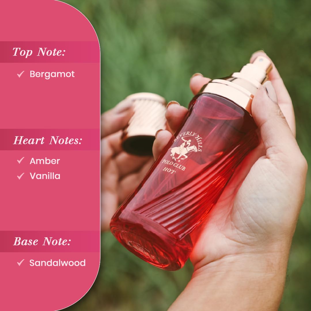 Beverly Hills Polo Club SEXY HOT - Cologne for Women with Notes of Amber & Vanilla - Sweet & Seductive Fragrance Scent - Eau De Toilette Spray 3.40fl.oz / 100ml (Packaging May Vary)