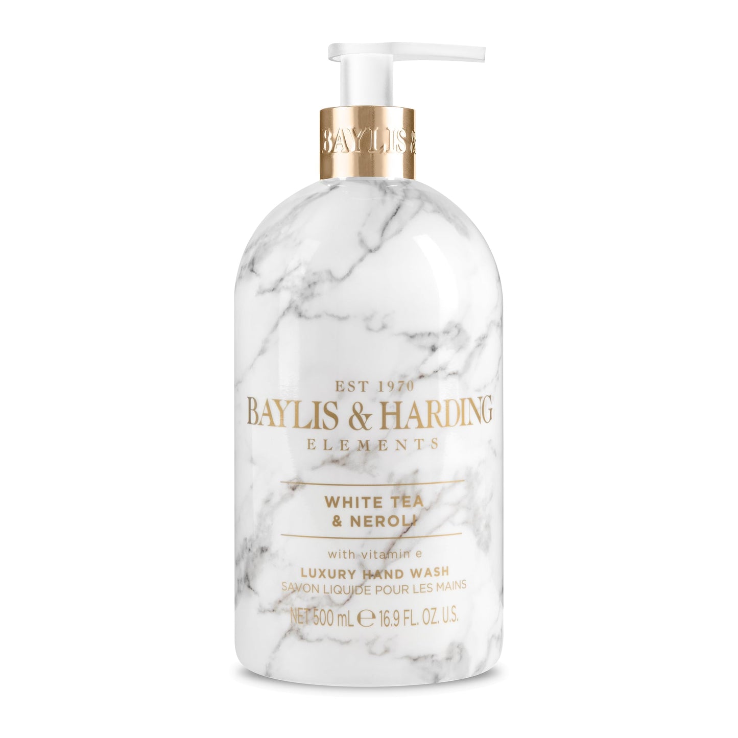 Baylis & Harding Liquid Hand Soap Wash with Dispenser, Elements, White Tea & Neroli, 16.9oz/500ml