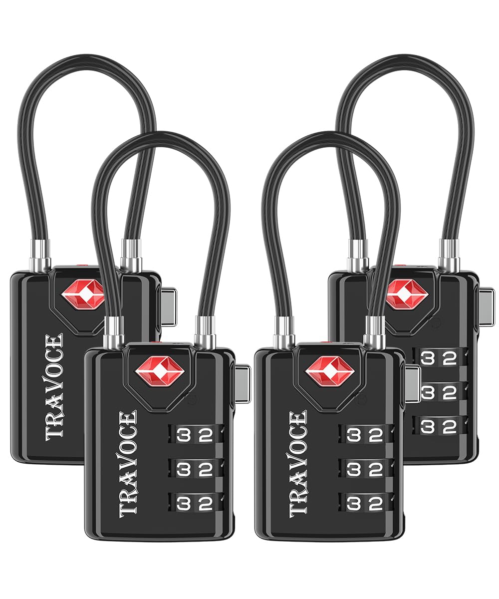 TSA Approved Luggage Locks – 4 Pack Black Travel Padlocks for Suitcase, Backpack, Gym Locker, Toolbox & More