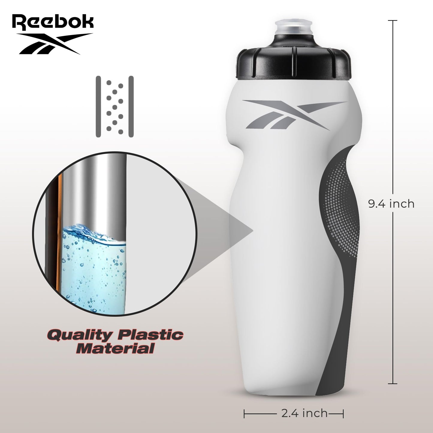 Reebok Squeeze Water Bottles With Athletic Design - Water Bottle 24 oz - Sports Water Bottle - Reusable Water Bottle For Gym, Running, Hiking etc…