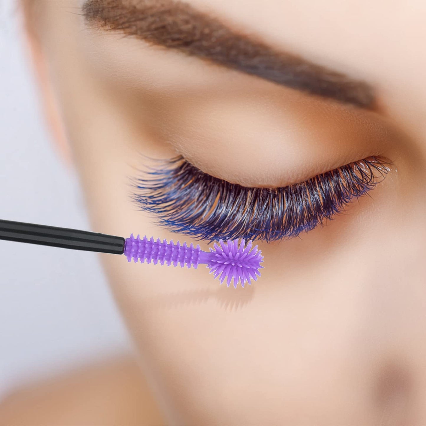 G2PLUS 50PCS Silicone Eyelash Brushes, Purple Disposable Mascara Wands, Adjustable Ball- Shape Eyelash Spoolies, Eyebrow Brushes for Eyelash Extension