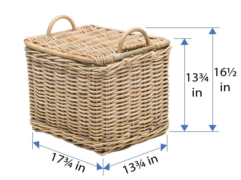 KOUBOO Rattan Core Rectangular Storage Basket, Wicker Basket with Lid, Living Room Basket, Toy Basket, Decorative Bin, Home Organizer, Natural