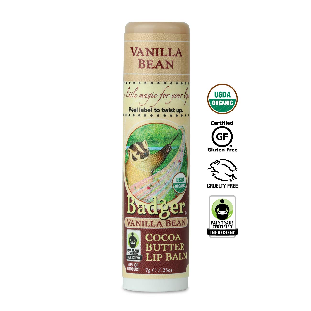 Badger - Cocoa Butter Lip Balm, Creamy Cocoa, Certified Organic Lip Balm, Fair Trade, Natural Lip Balm, Lip Butter, Lip Balm Cocoa Butter, Cocoa Care
