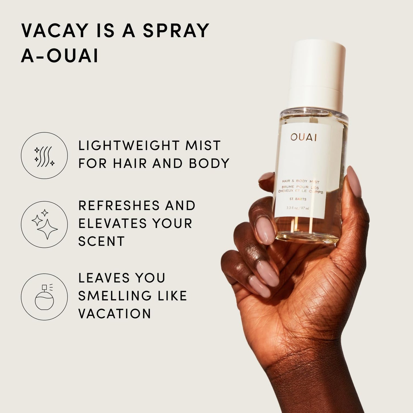 OUAI St. Barts Hair and Body Mist - Tropical-Scented Hair Perfume and Body Spray - Notes of Dragonfruit, Orange Blossom, Tuberose & Musk (8 Fl Oz)