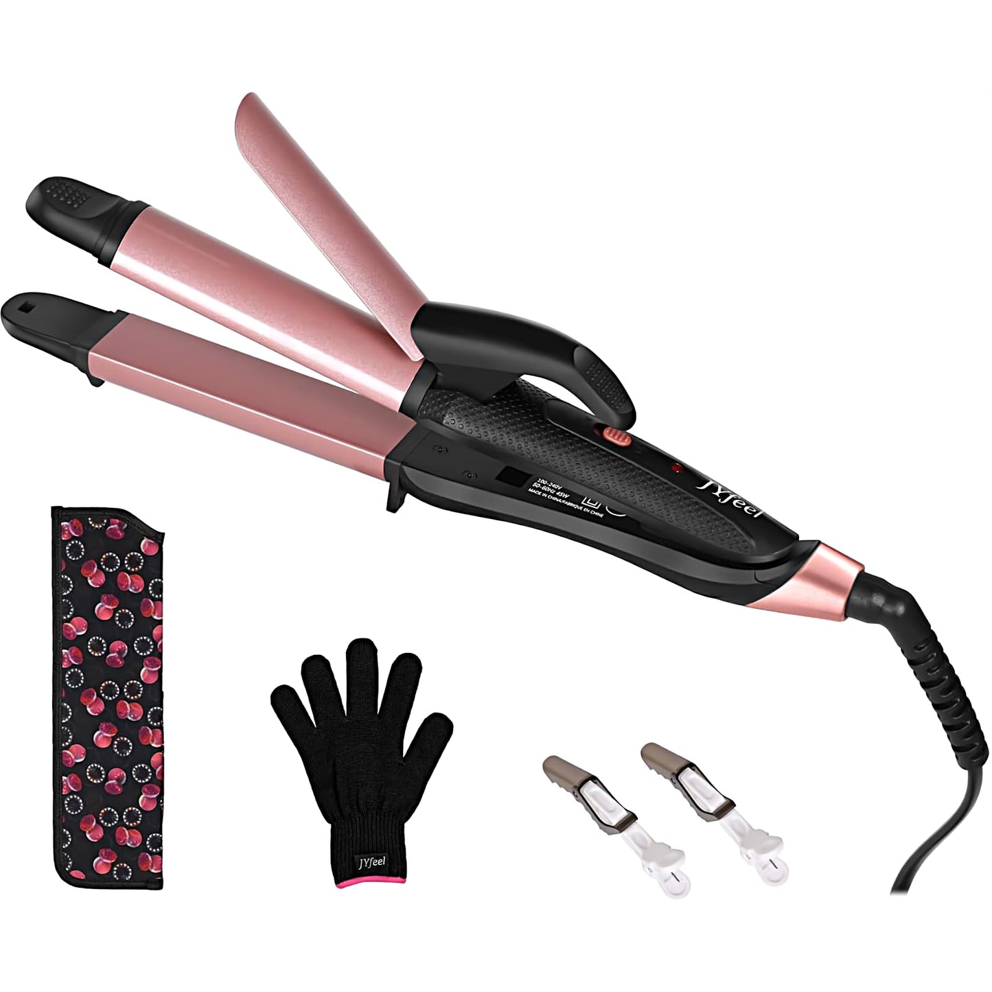 JYfeel 2-in-1 Flat Iron & Curling Iron, Travel Hair Straightener and Curler Combo with 1" Ceramic Plate, Dual Voltage, Rose Gold
