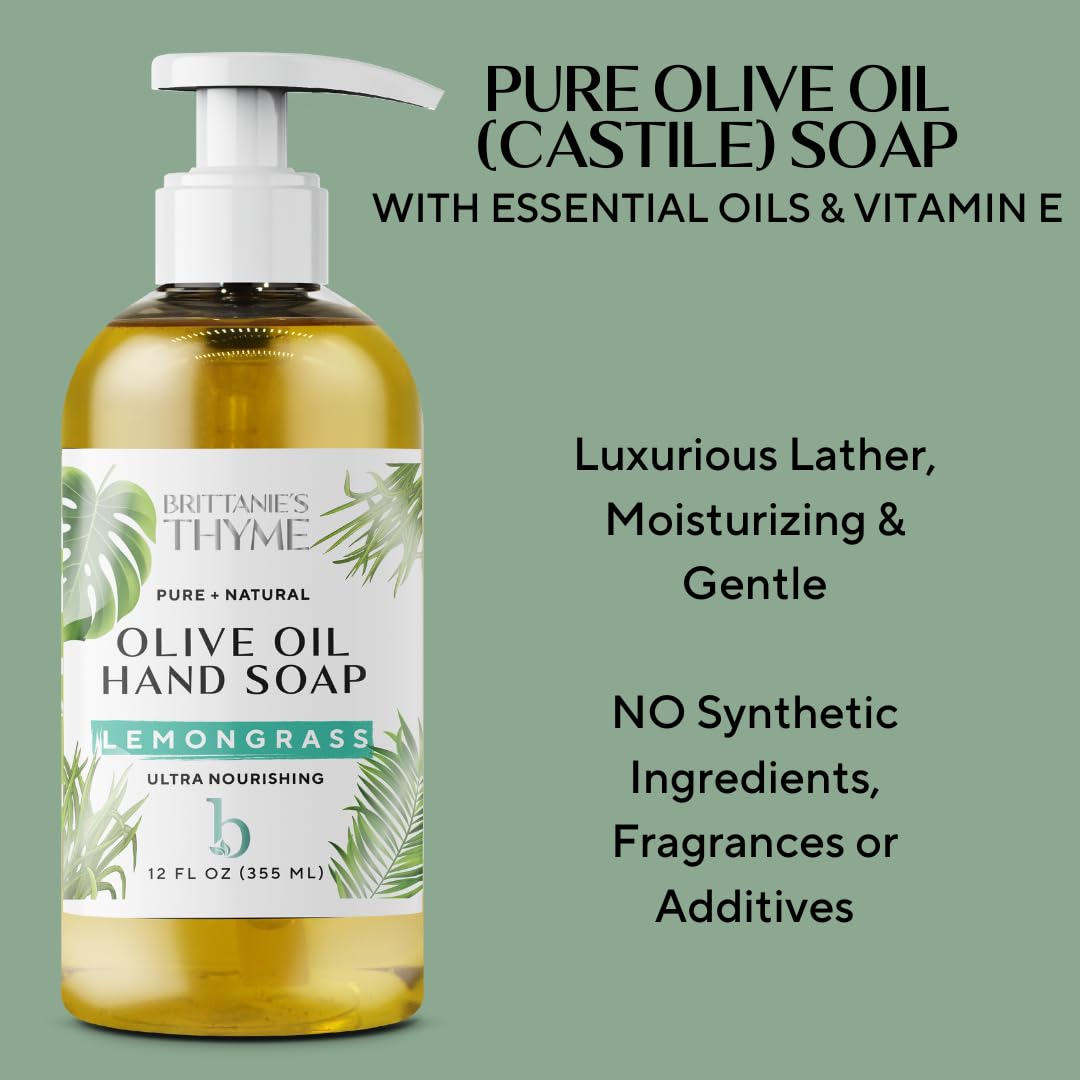 Brittanie’s Pure Castile Liquid Hand Soap Refill, Bergamot | Lavender | Lemongrass, 12 Ounce Pack of 3 | Dish Soap, Hair & Body, Home, Gentle & Pure