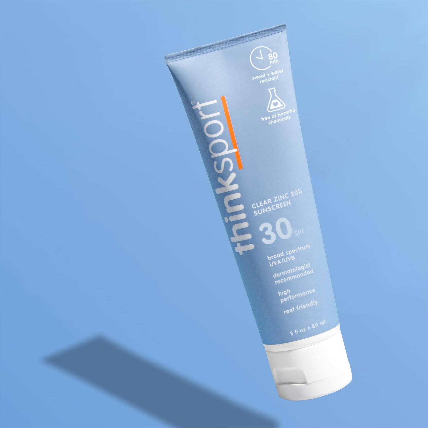 Thinksport SPF 30 Sport Sunscreen, 3oz - Clear Zinc Oxide, Water-Resistant Mineral Sun Lotion for Sports & Active Use, Reef-Safe, Vegan, Broad