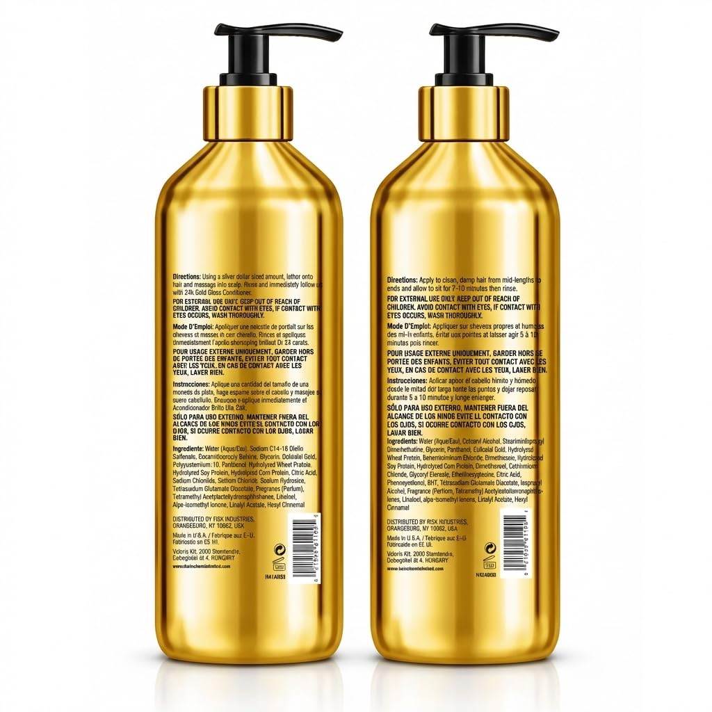 Hair Chemist 24K Gold Gloss Shampoo & Conditioner 33.8 oz. 2-PC Set - Strengthening & Shine Enhancing Hair Care System - Hydrating, Smoothing