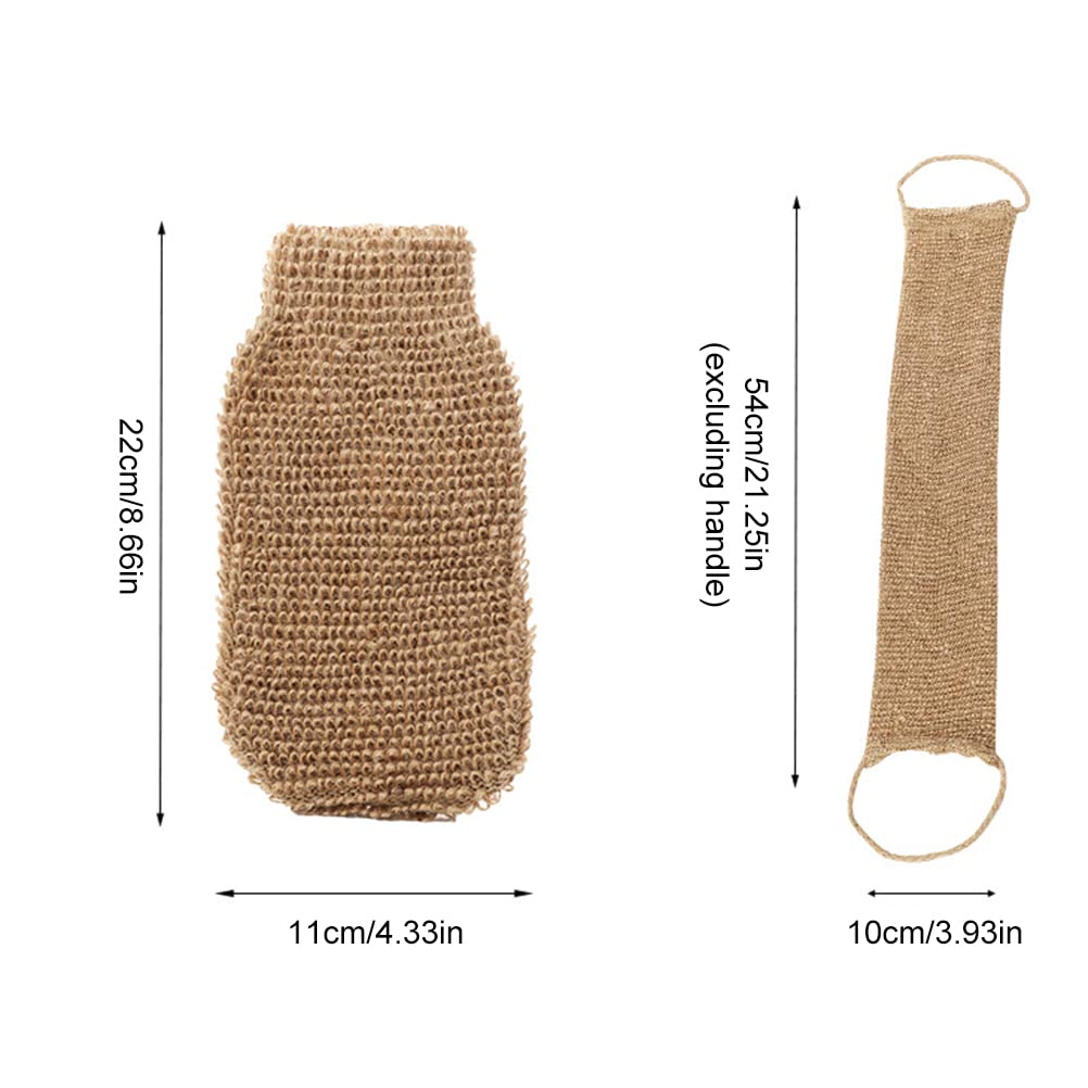 Back Scrubber for Shower for Men and Women - Set of 2 Hemp Exfoliating Body Scrubbers - Long Back Washer Sleeve & Bath Scrub Mitten for Deep Cleaning Beauty and Personal Care MIXCUT
