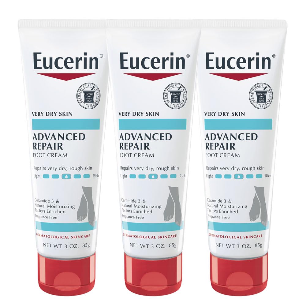 Eucerin Advanced Repair Foot Cream for Dry Feet and Heels, Repairs Very Dry, Rough Skin, Fragrance Free, Non Greasy, Fast Absorbing, Travel Size