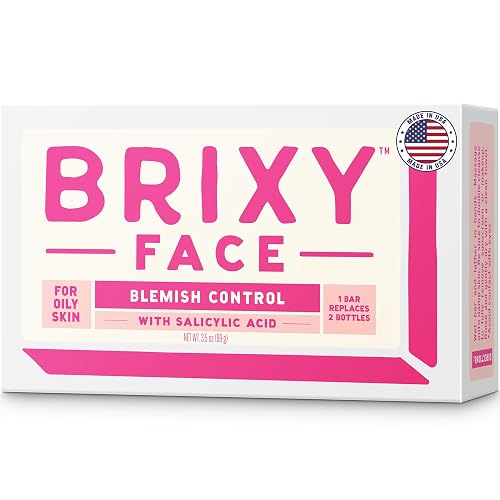 BRIXY Blemish Control Facial Cleansing Bar - Salicylic Acid Unclogs Pores And Balances Natural Oils, Ceramides and Niacinamide Promote Heathy Skin