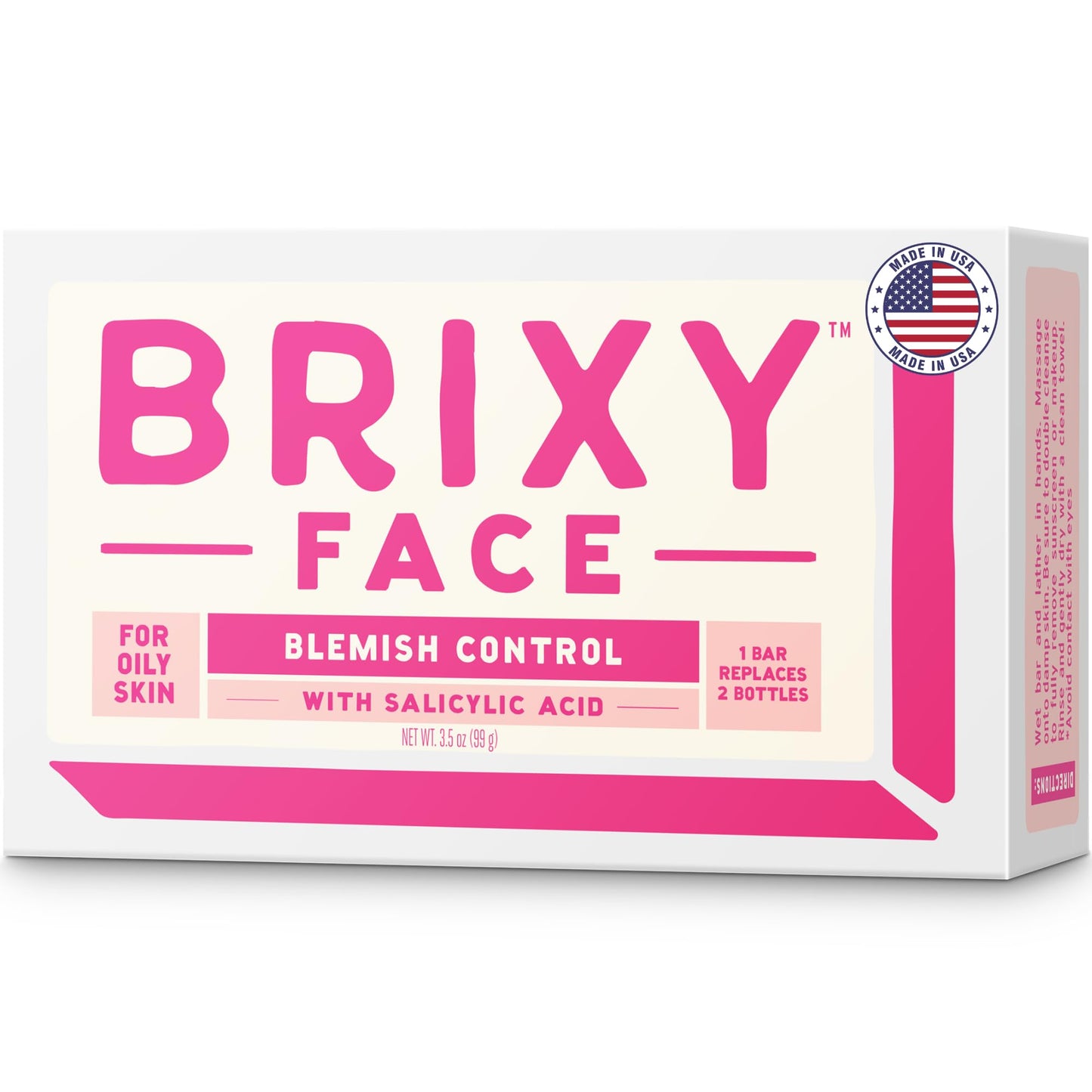 BRIXY Blemish Control Facial Cleansing Bar - Salicylic Acid Unclogs Pores And Balances Natural Oils, Ceramides and Niacinamide Promote Heathy Skin