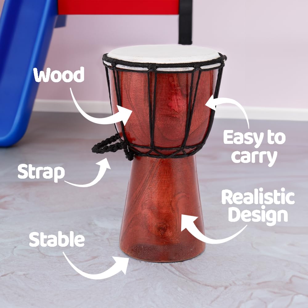 ArtCreativity 8" Mini Wooden Toy Drum – Rustic Djembe Musical Instrument for Kids, Toddlers, Birthday Gift & Party Favor