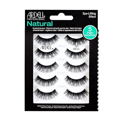 Ardell Natural False Eyelashes 101 Demi Black - Soft & Lightweight, Eye-Lifting Effect, Reusable Strip Lashes for Everyday Wear, 6 Pairs