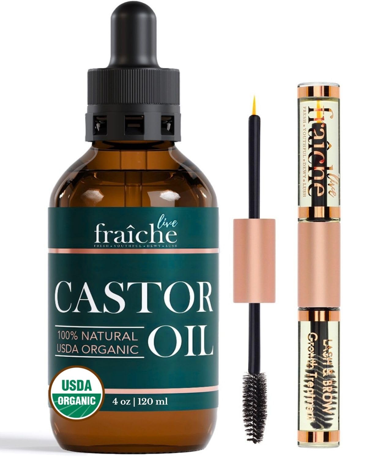 Live Fraiche Organic Castor Oil (4oz) + Filled Mascara Tube, 100% USDA Pure, Cold Pressed, Hexane Free Lash Serum Hair Growth Oil for Eyelashes Beauty and Personal Care Live Fraiche Default Title