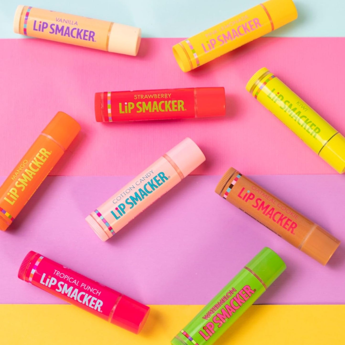 Lip Smacker Original & Best Holiday Flavored Lip Balm Party Pack, Oatmeal Cookie, Vanilla, Mango, Watermelon, Tropical Punch, Cotton Candy, Kiwi