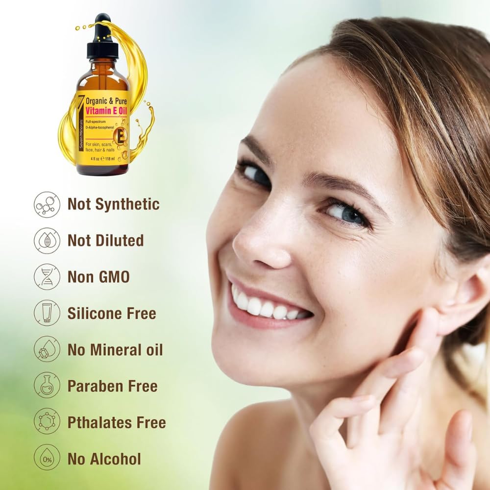 Seven Minerals Ultra Pure Vitamin E Oil - Full-Spectrum D-Alpha Tocopherol, 1 Fl Oz - 100% Organic Vitamin E Oil for Skin, Face, Hair, and Scars Beauty and Personal Care Seven Minerals