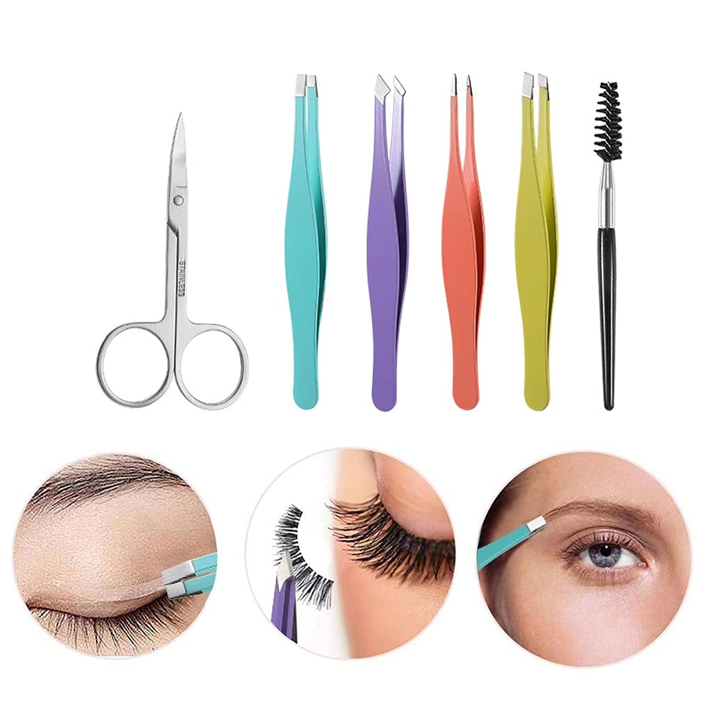 6 Pcs/set Full Size Eyebrow Tweezers Women for Eyebrow/hair Removal Professional Kit Precision Set Beauty and Personal Care PNAWLLCF