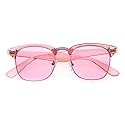 zeroUV Classic Translucent Horn Rimmed Square Color Tinted Lens Half Frame Sunglasses 49mm (Pink/Pink)