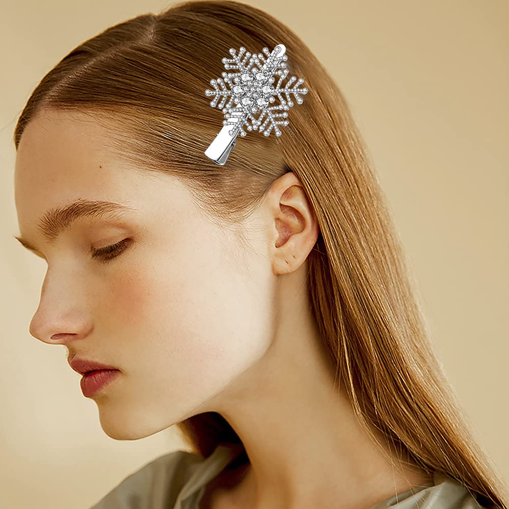 Boderier 10 Pack Snowflake Hair Clips Winter Christmas Rhinestone Snowflake Hairpin Hair Barrette Accessories Silver