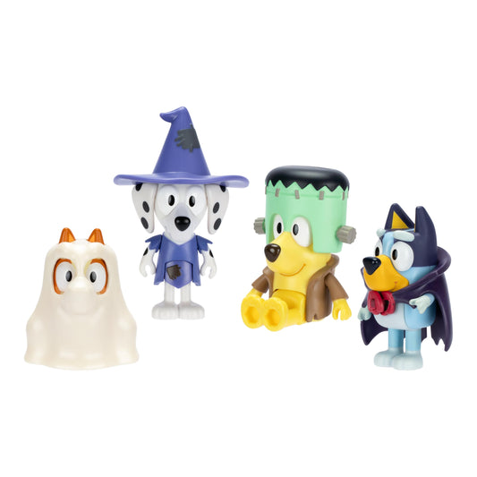 Bluey Halloween Figure 4-Pack – 2.5" Poseable Bingo, Chloe & Lucky in Costumes with Accessories, Kids Recreate Favorite Moments