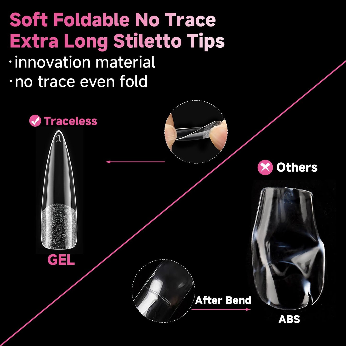 UNA GELLA XXL Stiletto Nail Tips, 312pcs Pre-shape Extra Long Stiletto Nails Tips Pre Etched Full Cover No Need File Clear Fake Nails for Party DIY Beauty and Personal Care UNA GELLA