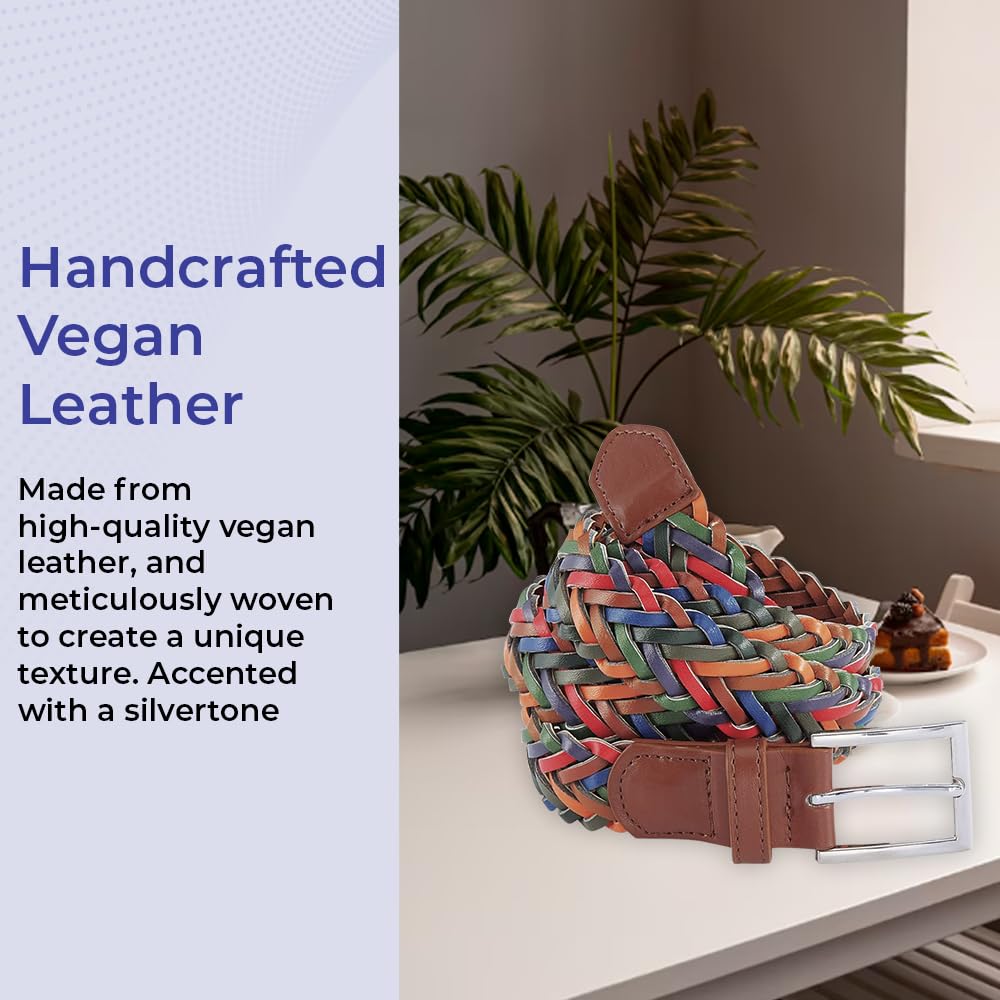 Colorful Braided Belt, Women’s Woven Vegan Leather Belt, Casual Style, Adjustable Fit