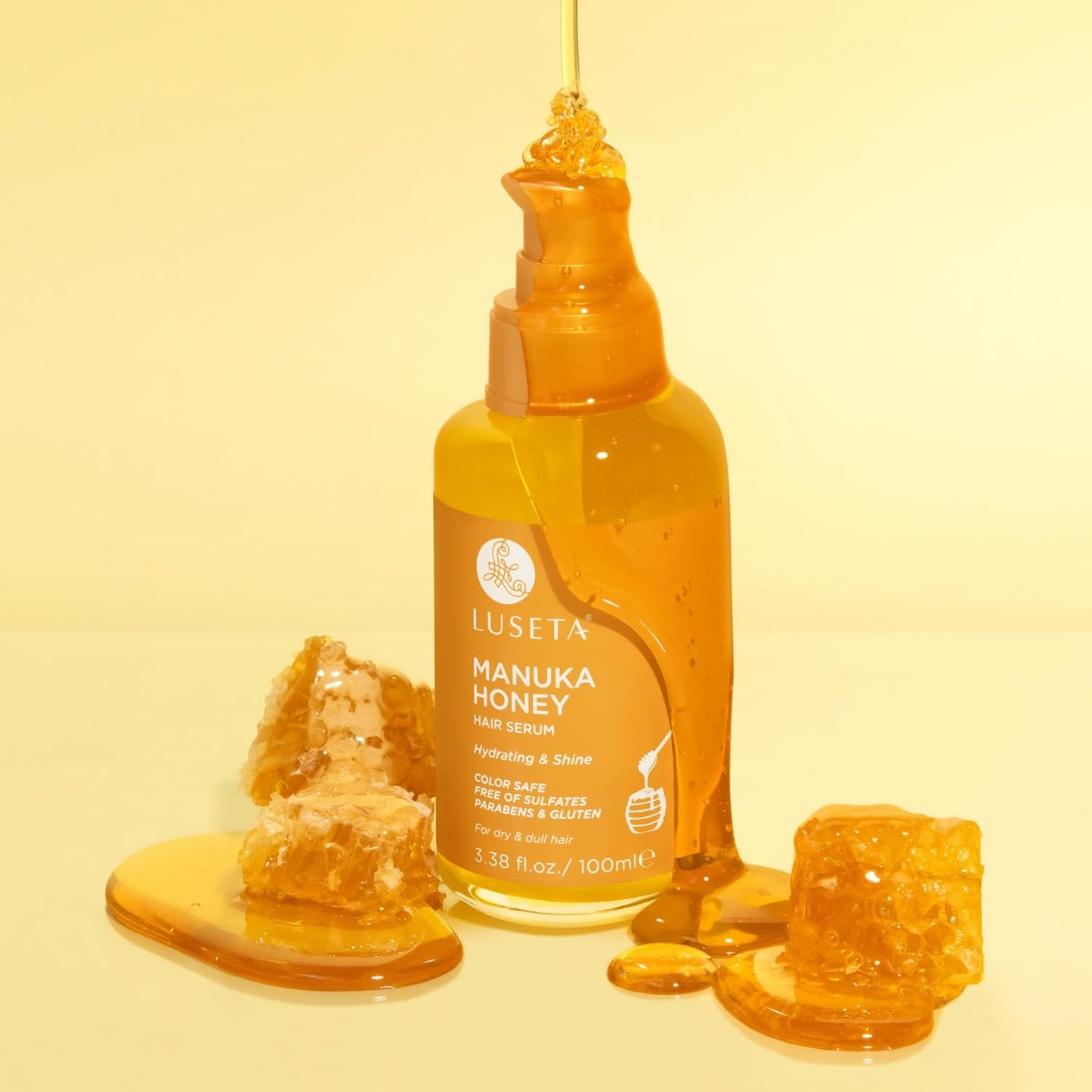Luseta Manuka Honey Hair Oil Hydrates Dry Hair and Adds Shine & Softness to Dull Hair Nourishing Oil with Honey & Argan Oil, Frizz Control 3.38oz
