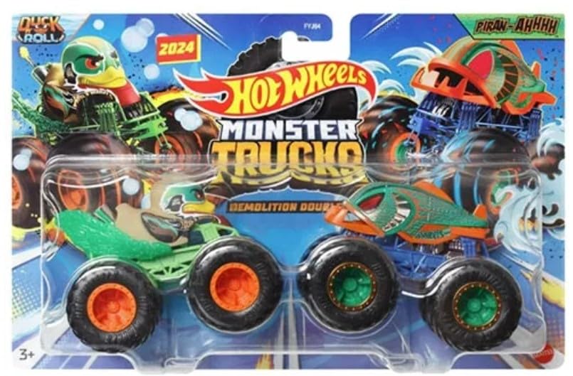 Hot Wheels Monster Trucks Demolition Doubles New for 2024 Duck N' Roll vs Piran-Ahhhh