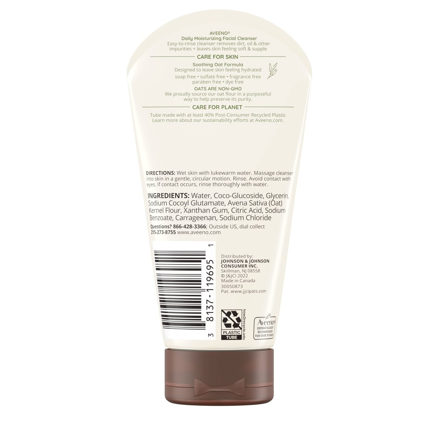 Aveeno Daily Moisturizing Face Cleanser with Soothing Oat, Easy-to-Rinse Cleanser Removes Dirt, Oil & Other Impurities & Leaves Skin Feeling Soft