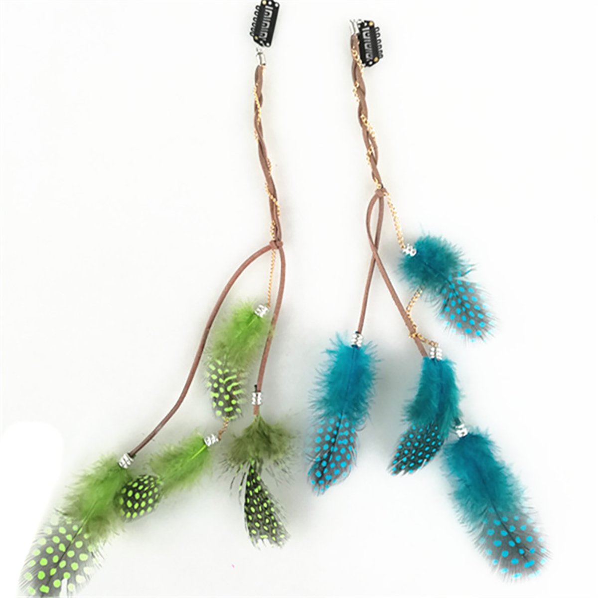 Fodattm 6PCS Lady Women Handmade Colourful Boho Hippie Hair Extensions with Feather Clip Comb Hairpin Headdress Headband DIY Accessories