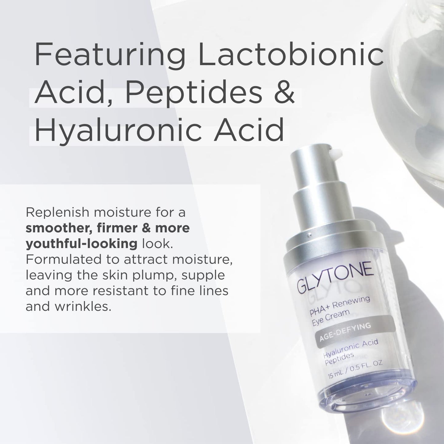 Glytone Age-Defying PHA+ Renewing Eye Cream for Wrinkles| Anti aging Under Eye Cream with Hyaluronic Acid Peptides| Targets Puffiness, Bags, Wrinkles