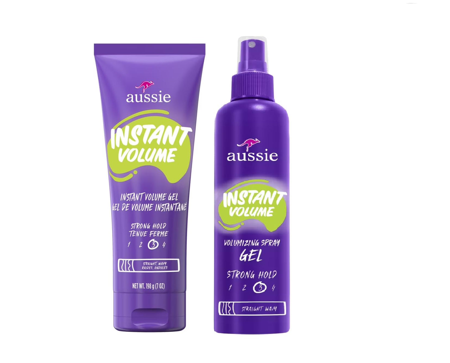 Aussie Instant Volume Variety Pack, 2 Sizes Defining Hair Gel and Volumizing Spray Gel for Wavy Hair, and Straight Hair, Unisex (7 Oz & 5.7 Oz)
