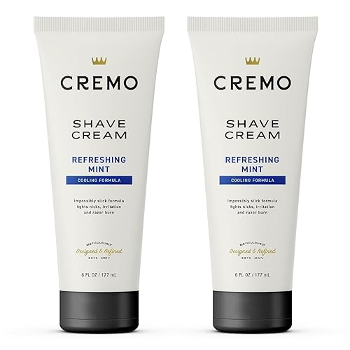 Cremo Barber Grade Cooling Shave Cream, Astonishingly Superior Ultra-Slick Shaving Cream Fights Nicks, Cuts And Razor Burn, 6 Fl Oz (2 Pack), WHITE