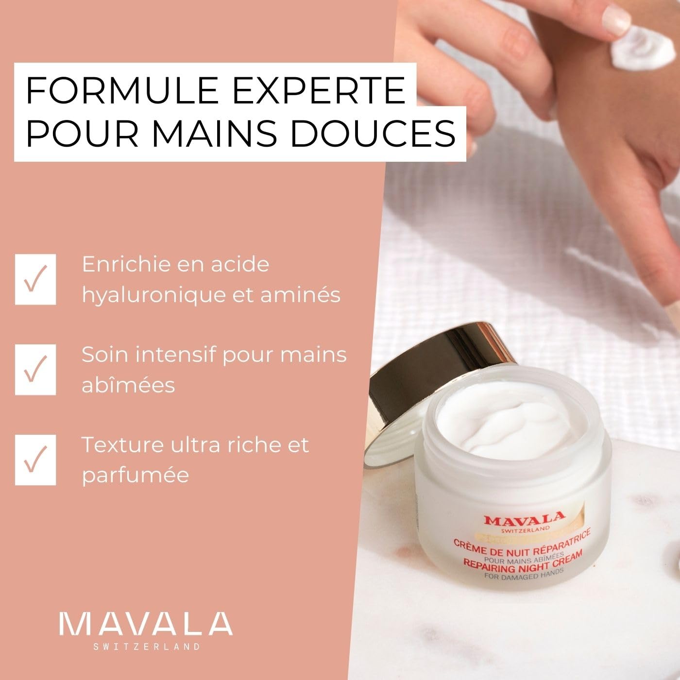 MAVALA Repairing Night Cream for Hands| Dry hands Treatment | Cracked Hands Repair| Overnight Hand Moisturizer | 30 Day Treatment | Moisturizing