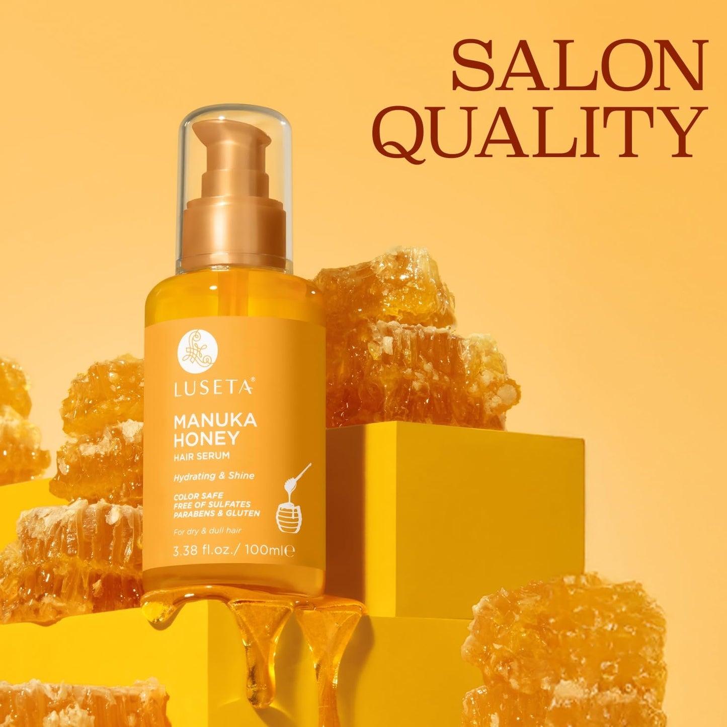 Luseta Manuka Honey Hair Oil Hydrates Dry Hair and Adds Shine & Softness to Dull Hair Nourishing Oil with Honey & Argan Oil, Frizz Control 3.38oz