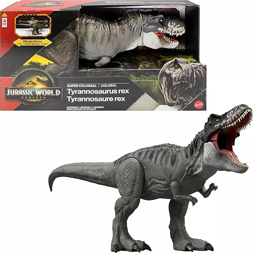 Mattel Jurassic World Rebirth Super Colossal Tyrannosaurus Rex Action Figure, T-Rex Dinosaur Toy Swallows Minis, Movie-Accurate Posable