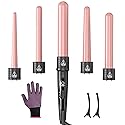 5 in 1 Curling Iron Wand Set, Hair Curling Iron Interchangeable Ceramic Barrels (0.35 to 1.25 Inch), Barrel Heat Protective Glove 2 Clips, Dual