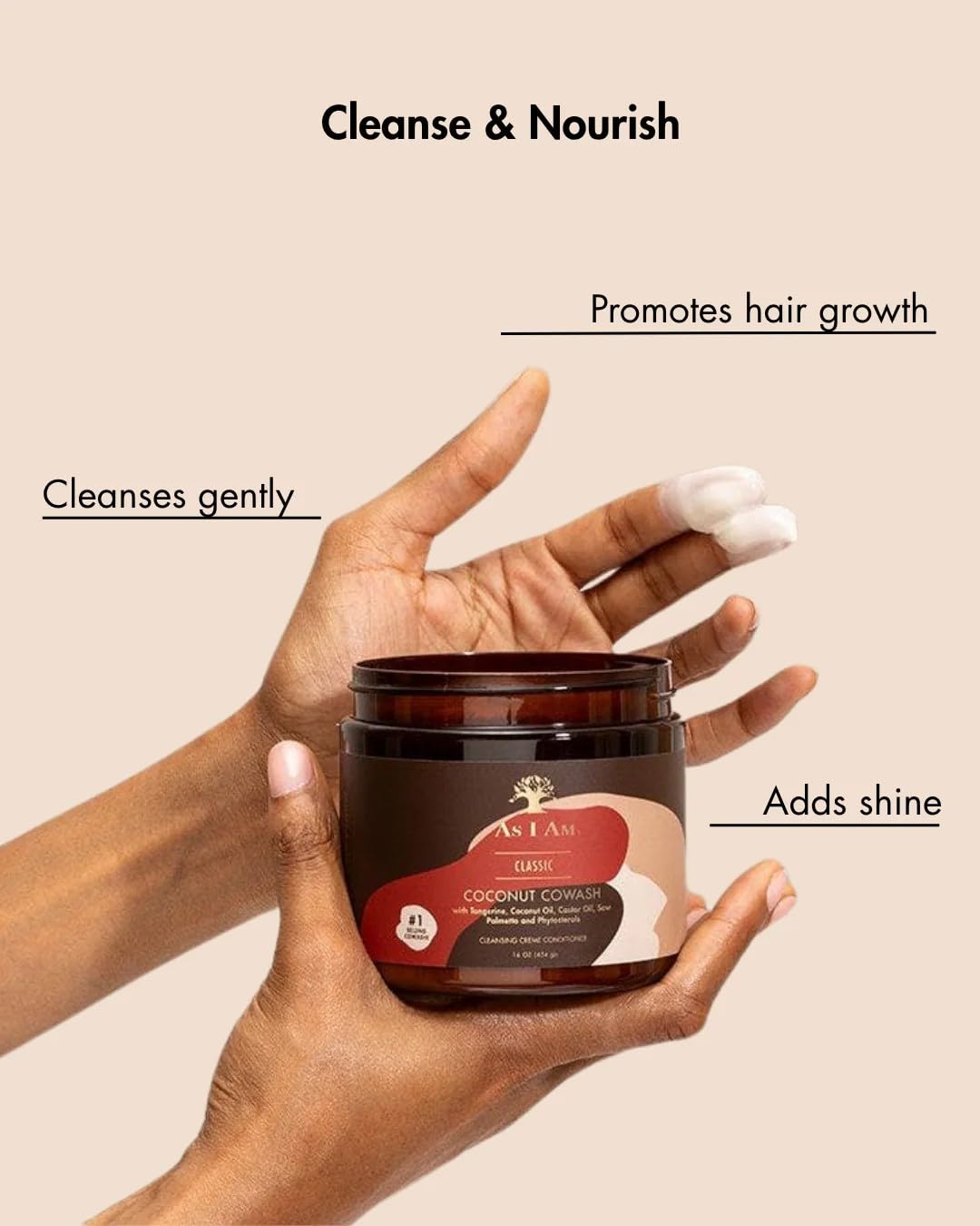 As I Am Coconut Cowash - 16 ounce - with Saw Palmetto, Castor Oil, & Phytosterols - Cleansing Conditioner - Preserves Moisture - Sulfate Free