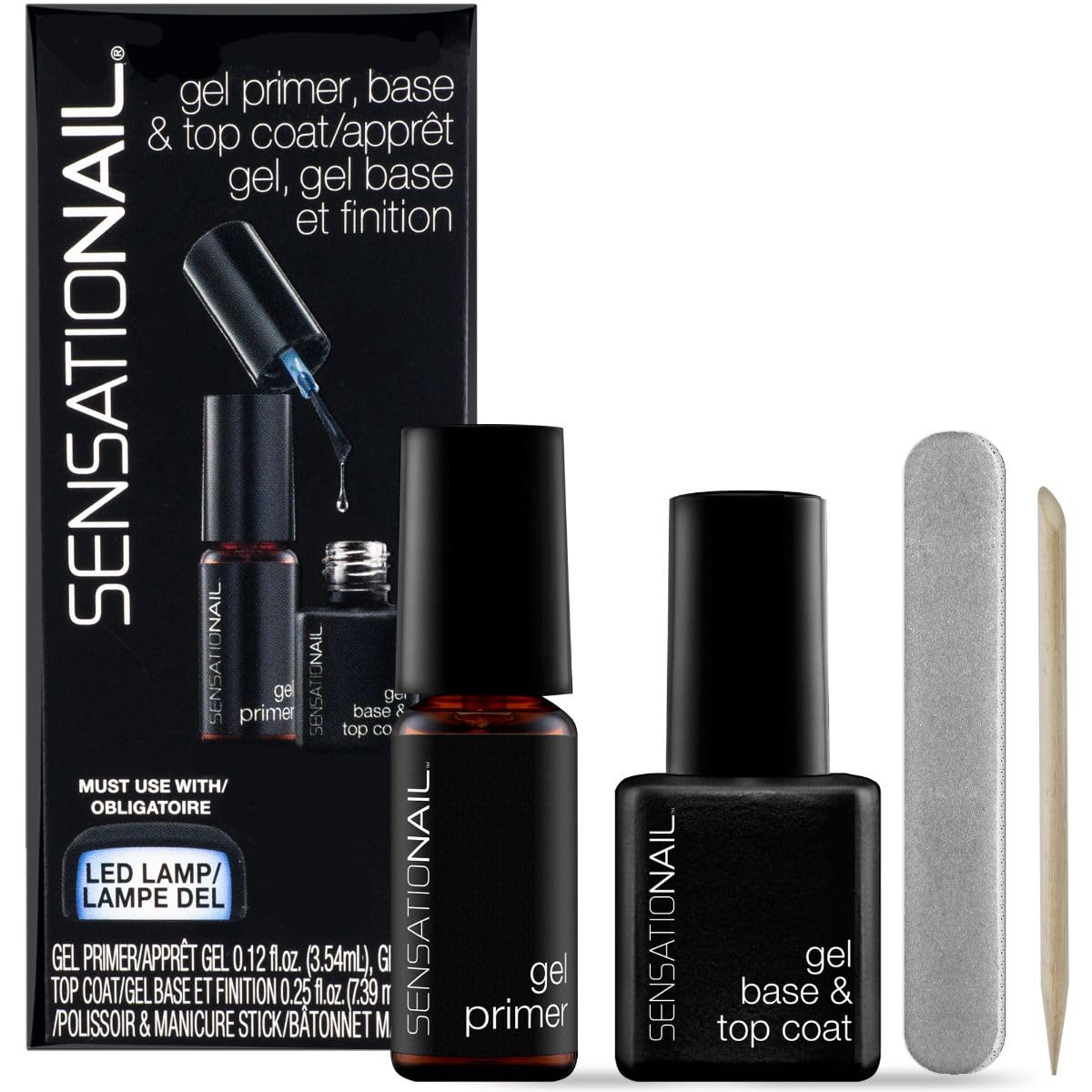 Sensationail Gel/UV Base and Top Coat Nail Polish Kit, Starter Set Refill, Long-Lasting Salon Grade Manicure, Beginner Nail Essentials, Lasts Up To 2